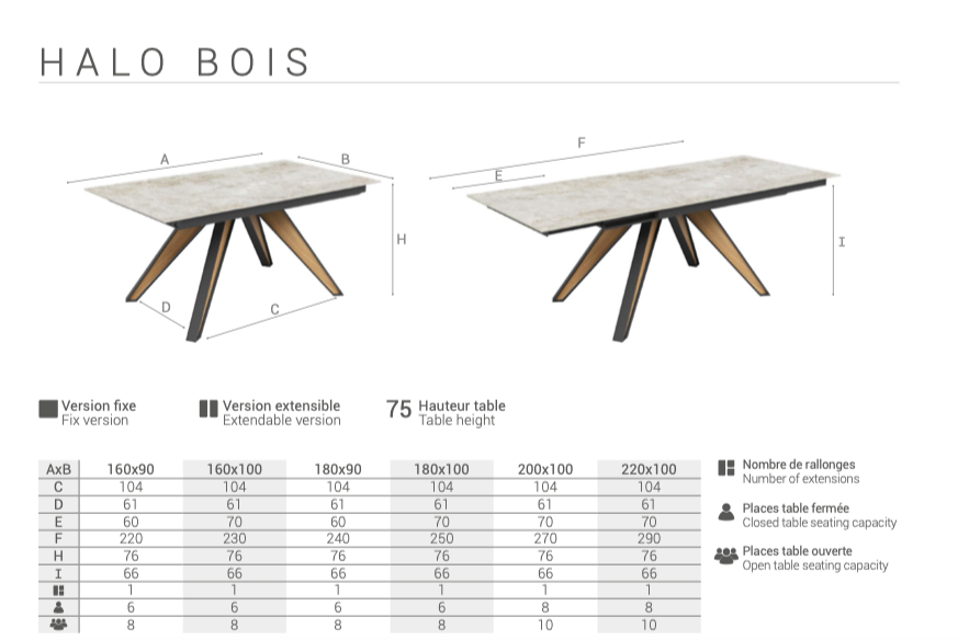 Table en Dekton au piètement métal design - fixe ou extensible - Halo Bois par Cancio